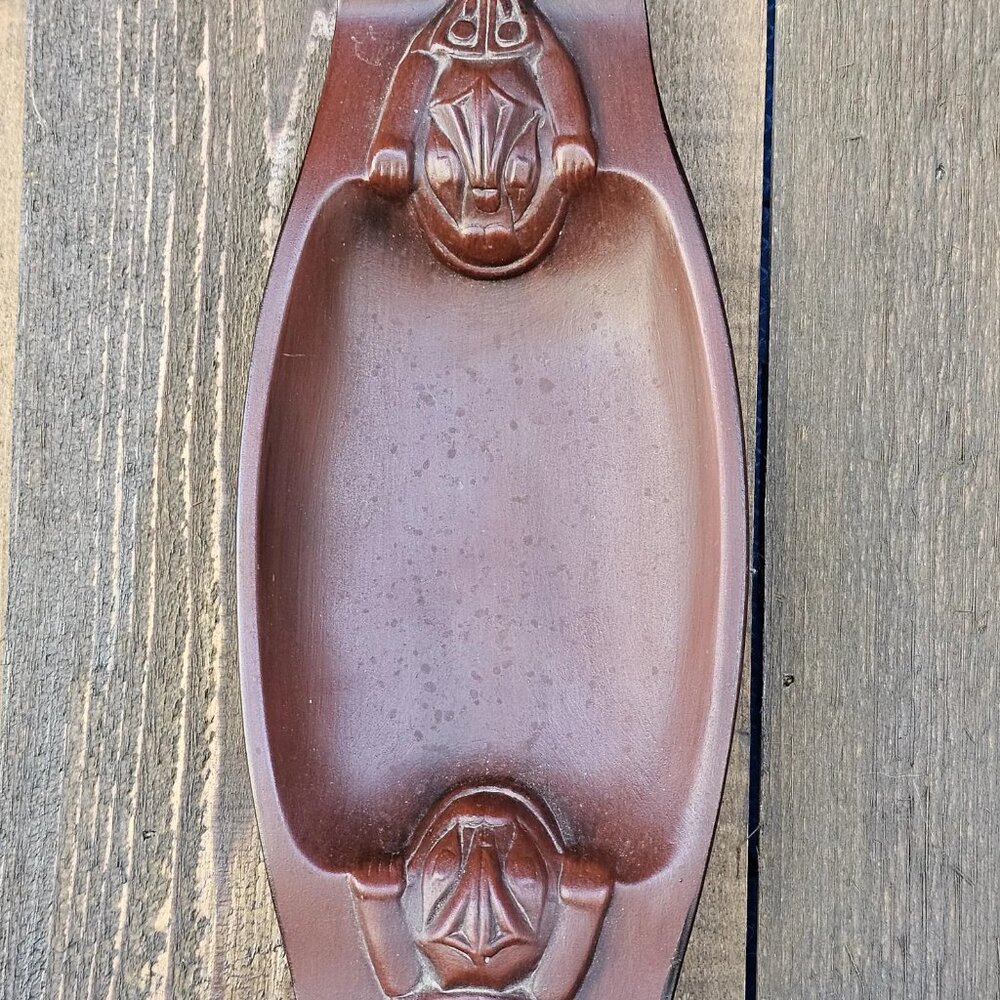 Vintage Handmade Ceramic Serving Dish with Maori Figures